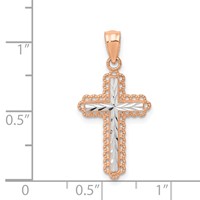 14K Rose Gold and White Rhodium Diamond-cut Cross Pendant view 3
