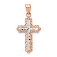 14K Rose Gold and White Rhodium Diamond-cut Cross Pendant view 1