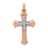 14K Two-tone 0.05 Carat Diamond Cross Pendant view 1