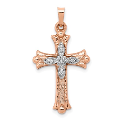 14K Two-tone 0.05 Carat Diamond Cross Pendant