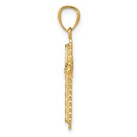 14K Pendant with White Rhodium Diamond Cut Cross view 2