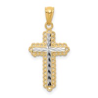 14K Pendant with White Rhodium Diamond Cut Cross view 1