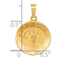14K Yellow Gold Polished and Satin Hollow Our Lady of Guadalupe Medal Round Pendant view 3