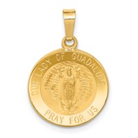 14K Yellow Gold Polished and Satin Hollow Our Lady of Guadalupe Medal Round Pendant view 1