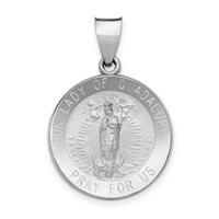 14K White Gold Polished and Satin Hollow Our Lady of Guadalupe Medal Round Pendant view 1