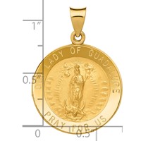 14K Yellow Gold Polished and Satin Hollow Our Lady of Guadalupe Medal Round Pendant view 3