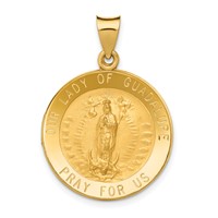 14K Yellow Gold Polished and Satin Hollow Our Lady of Guadalupe Medal Round Pendant view 1