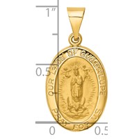 14K Yellow Gold Polished and Satin Hollow Our Lady of Guadalupe Medal Oval Pendant view 3