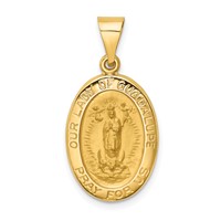 14K Yellow Gold Polished and Satin Hollow Our Lady of Guadalupe Medal Oval Pendant view 1