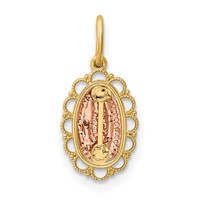 14K Two-tone Small Our Lady of Guadalupe Scalloped Edge Oval Pendant view 4