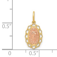 14K Two-tone Small Our Lady of Guadalupe Scalloped Edge Oval Pendant view 3