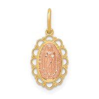 14K Two-tone Small Our Lady of Guadalupe Scalloped Edge Oval Pendant view 1