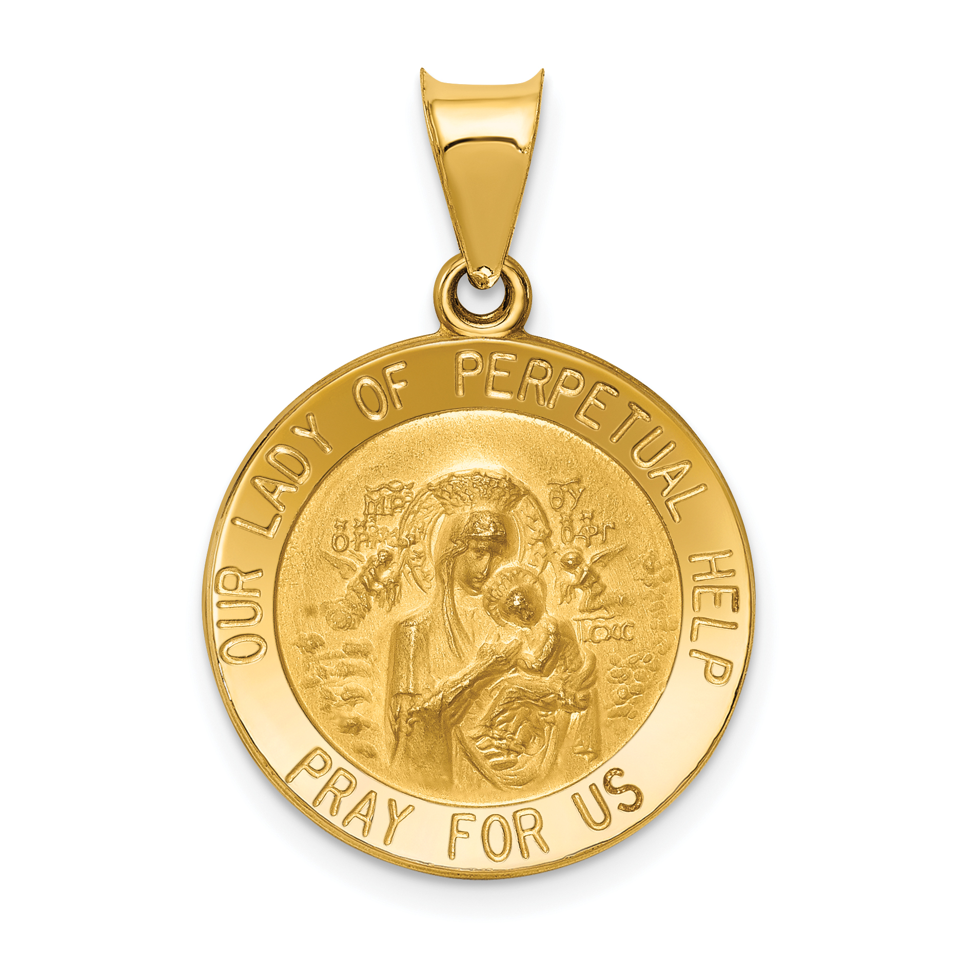 14k Polished and Satin Hollow Our Lady of Perpetual Help Medal Round Pendant XR1