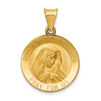 14K Yellow Gold Polished and Satin Hollow Our Lady of Sorrows Medal Round Pendant view 1