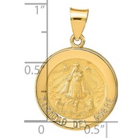 14K Yellow Gold Polished and Satin Hollow Caridad Del Cobre Medal Round Pendant view 4