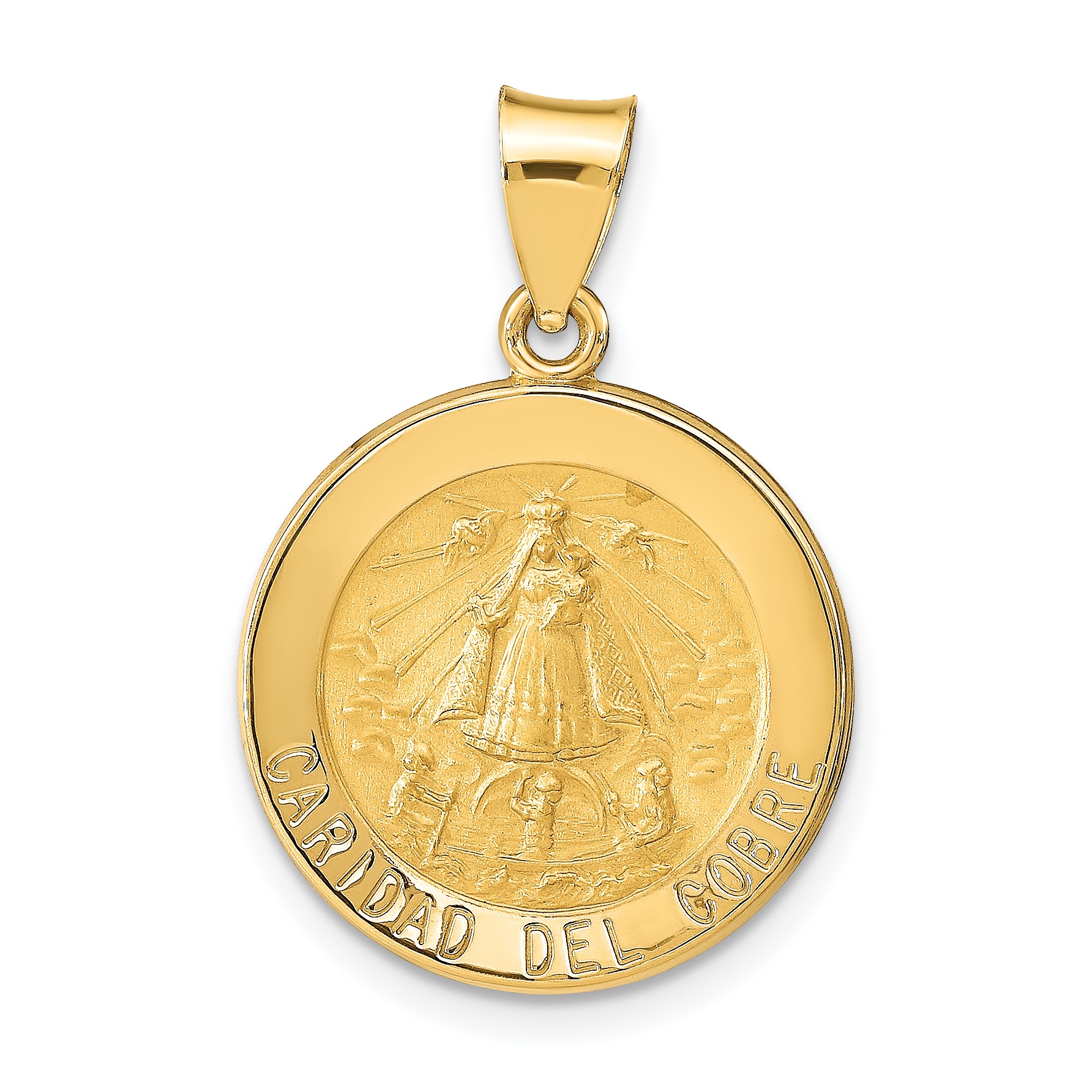 14k Polished and Satin Caridad del Cobre Medal Hollow Pendant (XR1260)