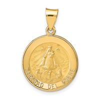 14K Yellow Gold Polished and Satin Hollow Caridad Del Cobre Medal Round Pendant view 1