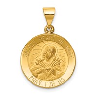 14K Yellow Gold Polished and Satin Hollow Sacred Heart of Mary Medal Round Pendant view 1