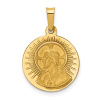 14K Yellow Gold Polished and Satin Hollow Matka Boska Czestochowska Medal Reversible Round Pendant view 3