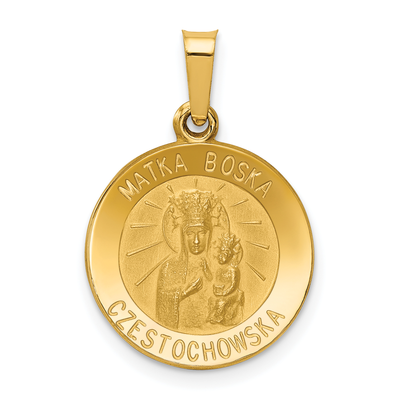 14k Matka Boska Czestochowska Reversible Medal Hollow Pendant (XR1263)