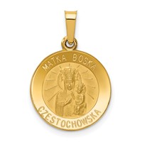 14K Yellow Gold Polished and Satin Hollow Matka Boska Czestochowska Medal Reversible Round Pendant view 1