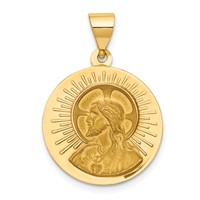 14K Yellow Gold Polished and Satin Hollow Matka Boska Czestochowska Medal Reversible Round Pendant view 3