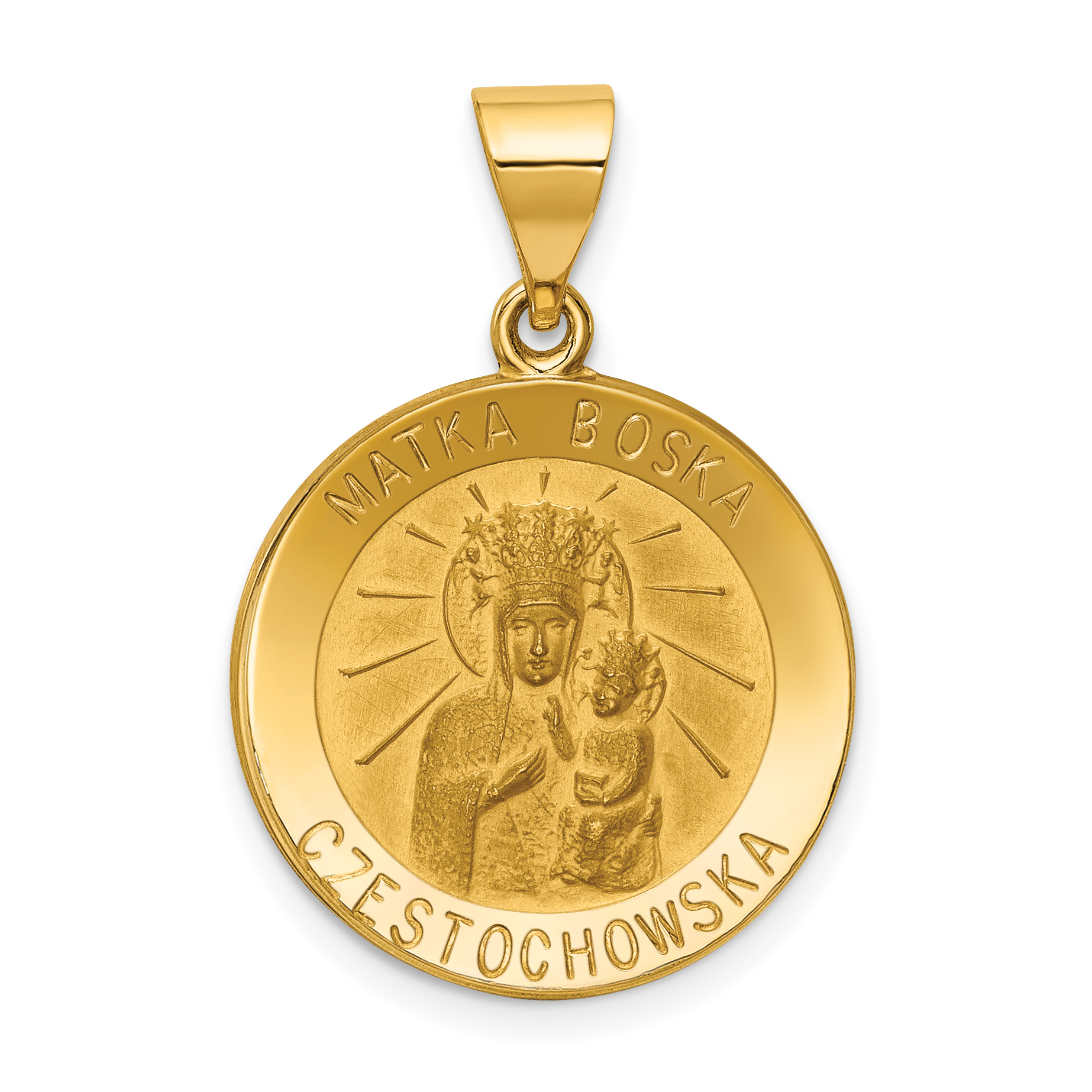 14K Matka Boska Czestochowska Reversible Medal Hollow Pendant (XR1264)