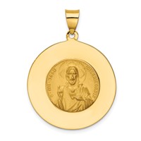 14K Yellow Gold Polished and Satin Hollow Large Queen of the Holy Scapular Medal Reversible Round Pendant view 3