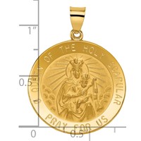 14K Yellow Gold Polished and Satin Hollow Large Queen of the Holy Scapular Medal Reversible Round Pendant view 4