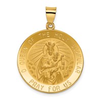 14K Yellow Gold Polished and Satin Hollow Large Queen of the Holy Scapular Medal Reversible Round Pendant view 1
