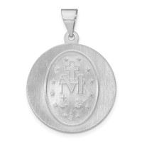 14K White Gold Polished and Satin Hollow Miraculous Medal Round Pendant view 4