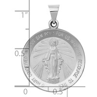14K White Gold Polished and Satin Hollow Miraculous Medal Round Pendant view 3