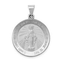 14K White Gold Polished and Satin Hollow Miraculous Medal Round Pendant view 1