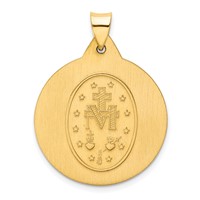 14K Yellow Gold Polished and Satin Hollow Large Miraculous Medal Round Pendant view 3