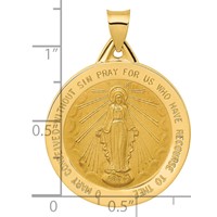 14K Yellow Gold Polished and Satin Hollow Large Miraculous Medal Round Pendant view 4