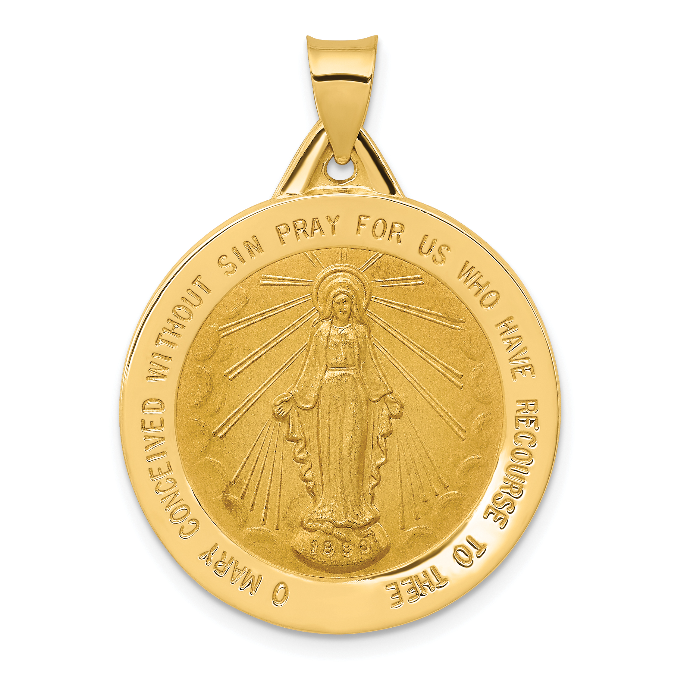 14k Polished and Satin Miraculous Medal Hollow Pendant (XR1275)