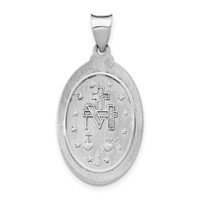 14K White Gold Polished and Satin Hollow Miraculous Medal Oval Pendant view 4