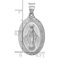 14K White Gold Polished and Satin Hollow Miraculous Medal Oval Pendant view 3
