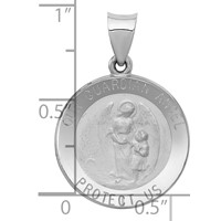 14K White Gold Polished and Satin Hollow Our Guardian Angel Medal Charm view 3