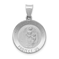 14K White Gold Polished and Satin Hollow Our Guardian Angel Medal Charm view 1
