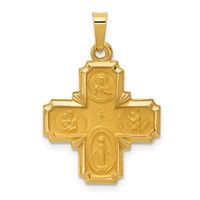 14K Yellow Gold Polished and Satin Hollow Four-Way Medal Pendant view 1