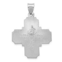 14K White Gold Polished and Satin Hollow Four-Way Religious Medal Pendant view 3