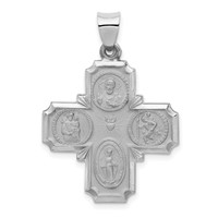 14K White Gold Polished and Satin Hollow Four-Way Religious Medal Pendant view 1