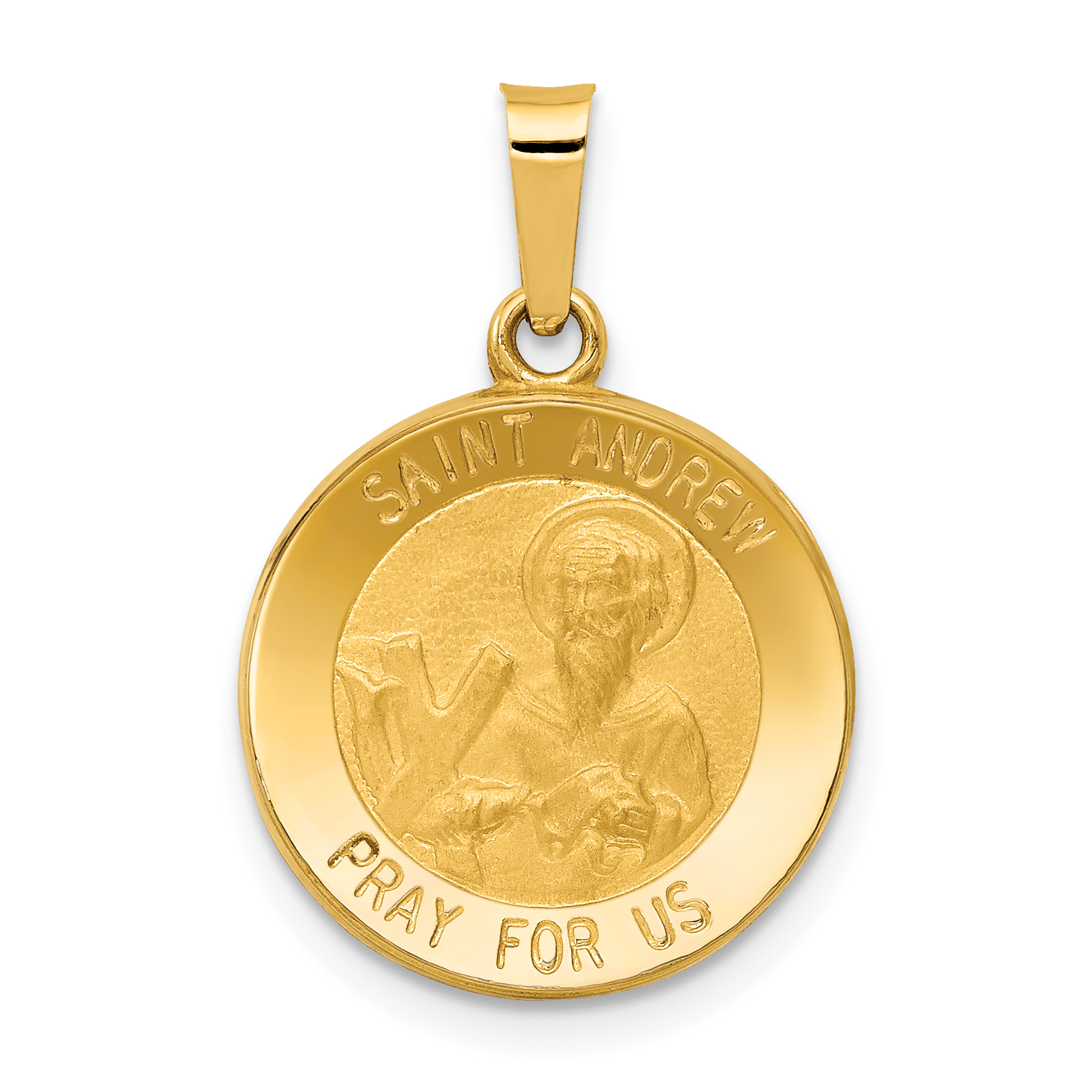 14k Polished and Satin Hollow St. Andrew Medal Pendant XR1284