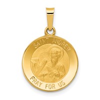 14K Yellow Gold Polished and Satin Hollow St. Andrew Medal Pendant view 1