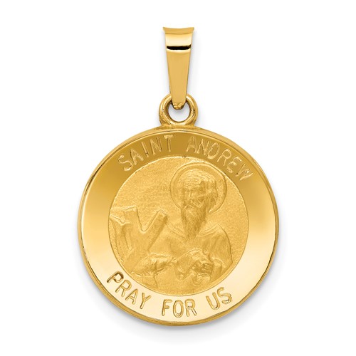 14K Yellow Gold Polished and Satin Hollow St. Andrew Medal Pendant
