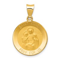 14K Yellow Gold Polished and Satin Hollow St. Anne Medal Pendant view 1