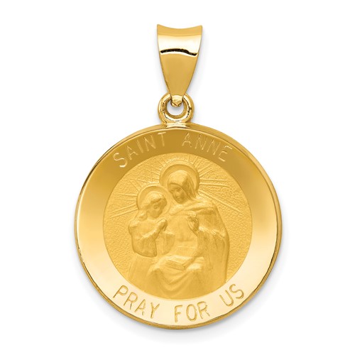 14K Yellow Gold Polished and Satin Hollow St. Anne Medal Pendant