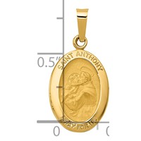 14K Yellow Gold Polished and Satin Hollow St. Anthony Medal Small Oval Pendant view 3