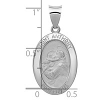 14K White Gold Polished and Satin Hollow St. Anthony Medal Oval Pendant view 3